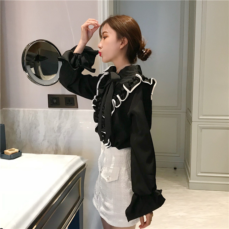 temperamentna korejska ženska odjeća Bluza s mašnom Bandage košulje Ženski jesenski stil modnih marki s volanima široke majice novo