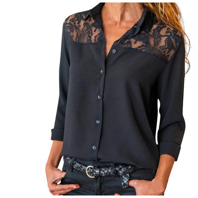 Mood, naiste šifoon, ühevärvilised, voodipesu krae, pitsiga õmmeldud pluusid, vabaaja kontorisärk, pikkade varrukatega pluus Naiselikud#35