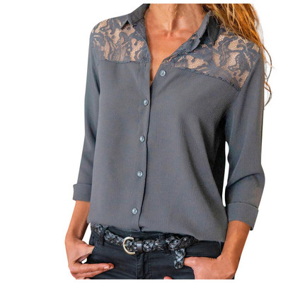 Mood, naiste šifoon, ühevärvilised, voodipesu krae, pitsiga õmmeldud pluusid, vabaaja kontorisärk, pikkade varrukatega pluus Naiselikud#35