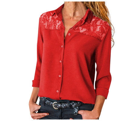 Mood, naiste šifoon, ühevärvilised, voodipesu krae, pitsiga õmmeldud pluusid, vabaaja kontorisärk, pikkade varrukatega pluus Naiselikud#35