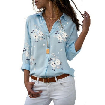 5XL Γυναικεία μπλούζα και μπλούζες Lady Chiffon Μπλούζα πουκάμισο 2020 Casual V-λαιμόκοψη Πουκάμισο με εμπριμέ λουλούδια Blusa Plus Size