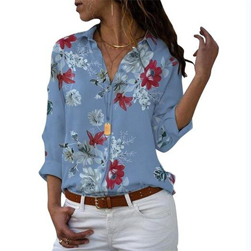 5XL női felsők és blúzok Női sifon blúz ing 2020 alkalmi V-nyakú virágos nyomott ing Blusa Plus Size