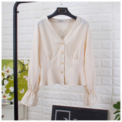 HISUMA 2021. Proljeće Jesen Ženska košulja s lepršavim rukavima i V-izrezom s leopardom, osnovna ženska košulja s volanima, kratki, uski kardigan s gumbima, šik gornji dio bluze