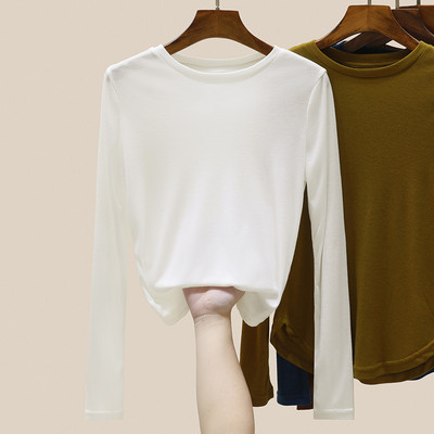 Jednobojna ženska bluza dugih rukava s okruglim izrezom