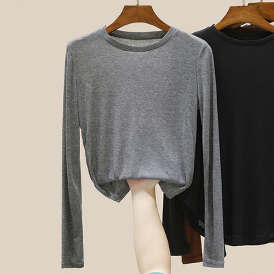 Jednobojna ženska bluza dugih rukava s okruglim izrezom