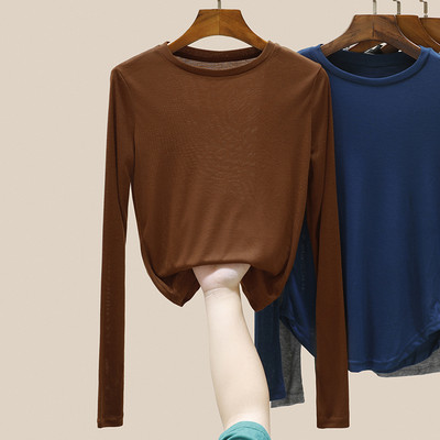 Jednobojna ženska bluza dugih rukava s okruglim izrezom