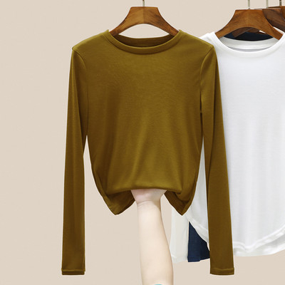 Jednobojna ženska bluza dugih rukava s okruglim izrezom