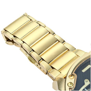 Big Watch Ανδρικά ρολόγια πολυτελείας Golden Steel Ανδρικά ρολόγια Quartz Dual Time Zone Military Relogio Masculino Casual Clock Man