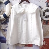 Japán stílusú Mori lány friss csipke Peter Pan galléros ing bő pamut fehér blúz női