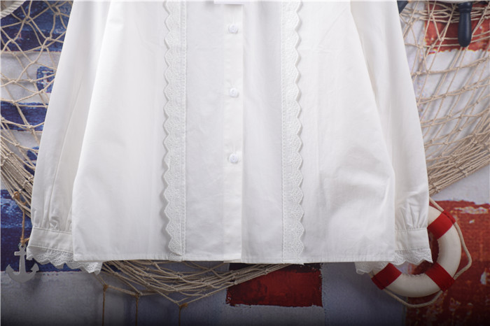 Japán stílusú Mori lány friss csipke Peter Pan galléros ing bő pamut fehér blúz női