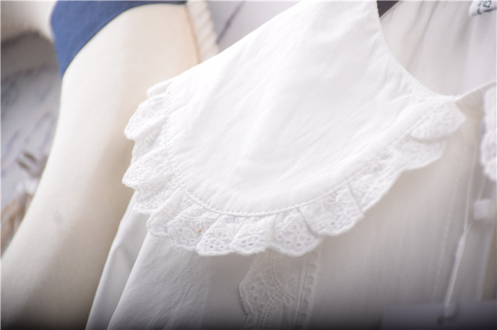 Japán stílusú Mori lány friss csipke Peter Pan galléros ing bő pamut fehér blúz női