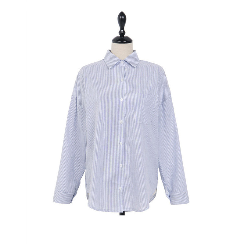 Blusas Mujer De Moda 2018 m. rudens viršūnės dryžuota palaidinė, sagos biuro moteriškos kišenės, atverčiamos apykaklės, moteriški marškiniai, rožinės spalvos, moteriška