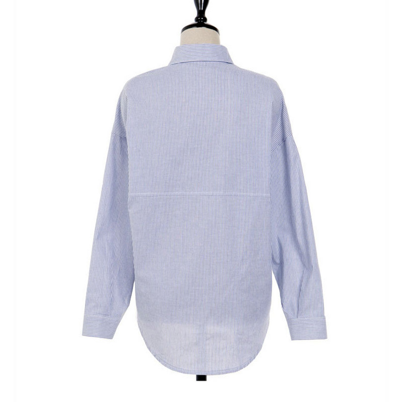 Blusas Mujer De Moda 2018 m. rudens viršūnės dryžuota palaidinė, sagos biuro moteriškos kišenės, atverčiamos apykaklės, moteriški marškiniai, rožinės spalvos, moteriška