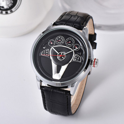 Įprastos asmenybės klasikinis tikslus vyriškas kvarcinis laikrodis lenktynėms nemokamas nerūdijantis laisvalaikio sportinis 3D automobilio vairo laikrodis