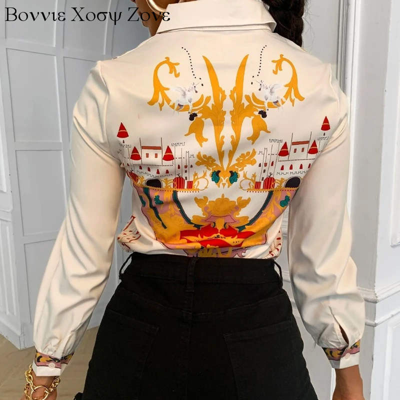 Ženska košulja dugih rukava s dugim rukavima i bluzama s mješovitim printom u boji, gornji dijelovi dnevni lookovi