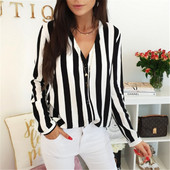 Naiste suvised triibulised mood topsid ja pluusid V-kaelusega nööppluus Lahtine Harajuku särk Naiste tuunika Vintage camisa feminina