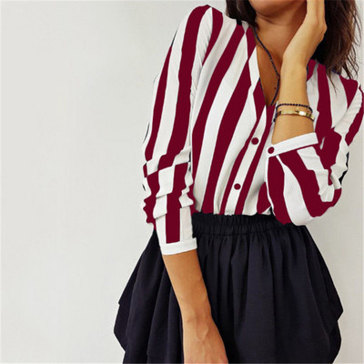 Moteriški vasariniai dryžuoti madingi viršūnės ir palaidinės Palaidinė su V kaklu Laisvi Harajuku marškinėliai moteriški tunika Vintage camisa feminina