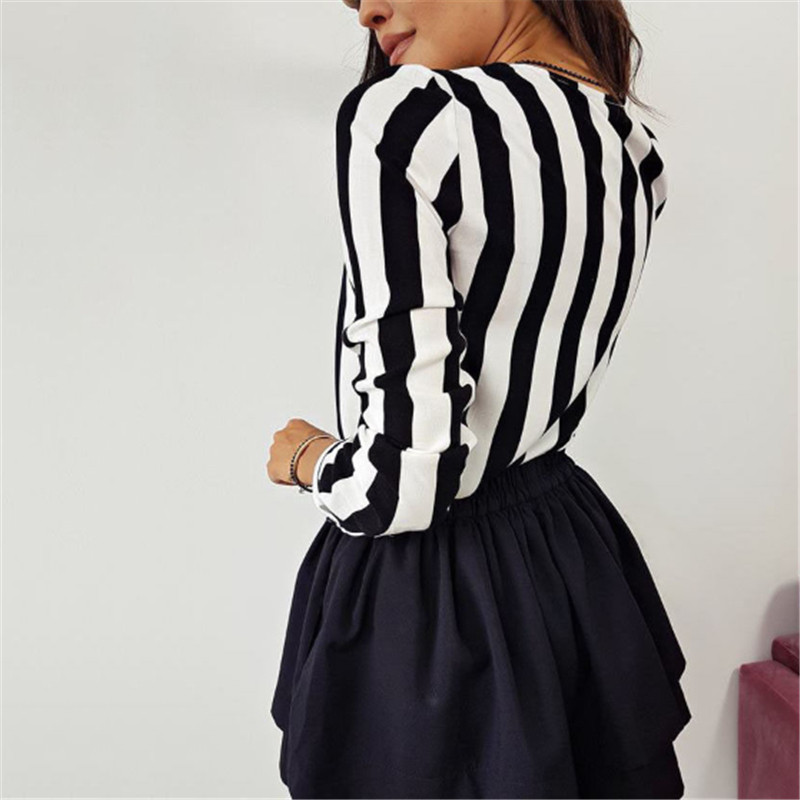 Moteriški vasariniai dryžuoti madingi viršūnės ir palaidinės Palaidinė su V kaklu Laisvi Harajuku marškinėliai moteriški tunika Vintage camisa feminina