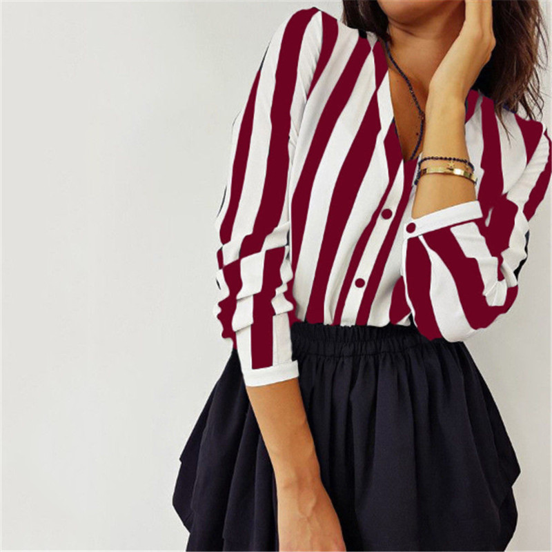 Moteriški vasariniai dryžuoti madingi viršūnės ir palaidinės Palaidinė su V kaklu Laisvi Harajuku marškinėliai moteriški tunika Vintage camisa feminina