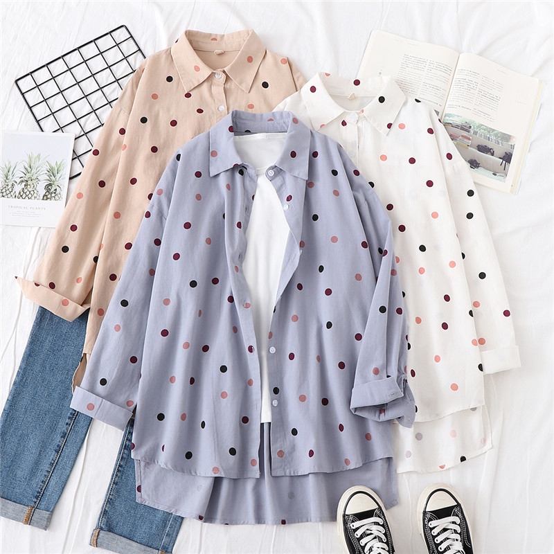 Ženske bluze Košulje Tunike Ženske majice i bluze 2020. Ženska odjeća Odjeća dugih rukava Zakopčavanje gore dolje Bijela točka Ležerno Novo dobro
