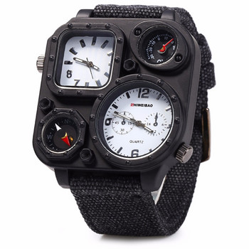 SHIWEIBAO J1169 Мъжки часовници Спортен кварцов часовник с голям циферблат и двойно движение Мъжки военен компас Платнени ръчни часовници Relogio Masculino