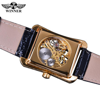 Winner 2017 Retro Casual Series Rectangle Dial Design Golden Pattern Hollow Skeleton ρολόι ανδρικό ρολόι Κορυφαίας επωνυμίας Luxury Mechanical