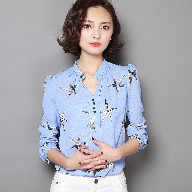 Cea mai bună calitate 2017 de modă pentru femei bluză cu decolteu în V vintage bluză din șifon imprimeu cu mâneci lungi cămăși pentru femei bluze plus size ropa mujer