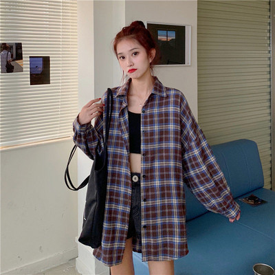 Ingek Női Kockás Rózsaszín Laza vállú zseb Főiskolai hallgatók Összes felsőruházat Koreai Stílus Napi elegáns felsők Pár ősz