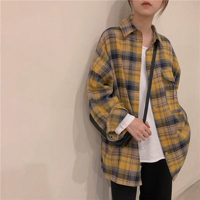 Ingek Női Kockás Rózsaszín Laza vállú zseb Főiskolai hallgatók Összes felsőruházat Koreai Stílus Napi elegáns felsők Pár ősz