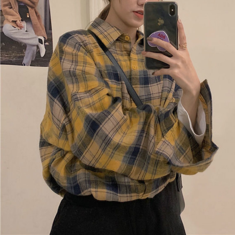 Ingek Női Kockás Rózsaszín Laza vállú zseb Főiskolai hallgatók Összes felsőruházat Koreai Stílus Napi elegáns felsők Pár ősz
