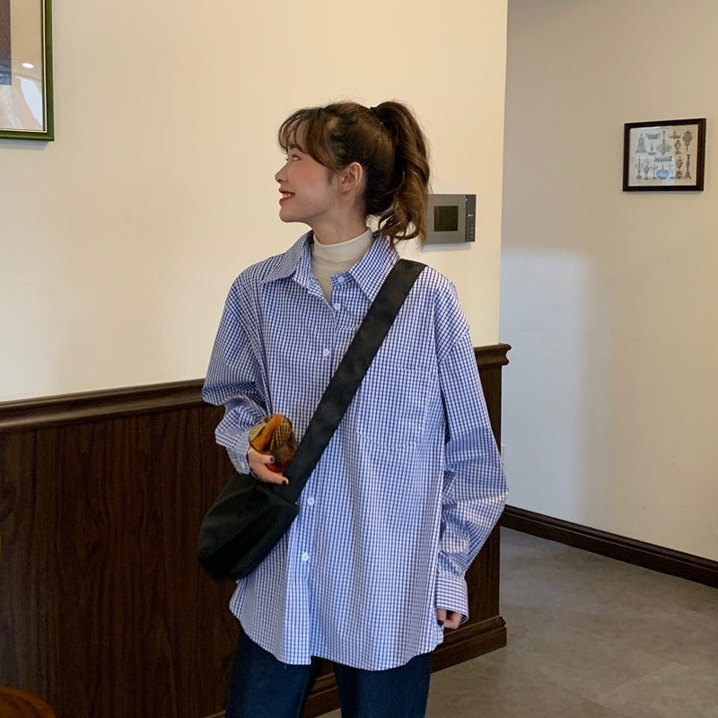 Cămăși pentru femei, model în carouri, cămașă estetică pentru femei șic, elegantă, ocazională, largi, pentru studenți, topuri pentru femei, modă Harajuku