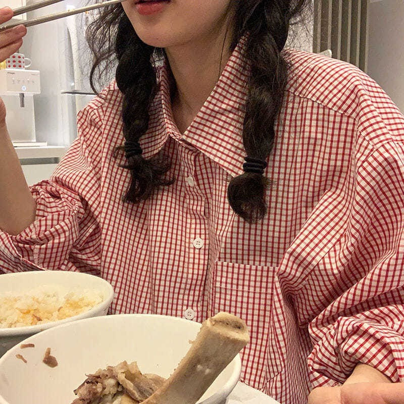 Cămăși pentru femei, model în carouri, cămașă estetică pentru femei șic, elegantă, ocazională, largi, pentru studenți, topuri pentru femei, modă Harajuku