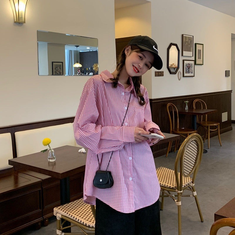 Cămăși pentru femei, model în carouri, cămașă estetică pentru femei șic, elegantă, ocazională, largi, pentru studenți, topuri pentru femei, modă Harajuku