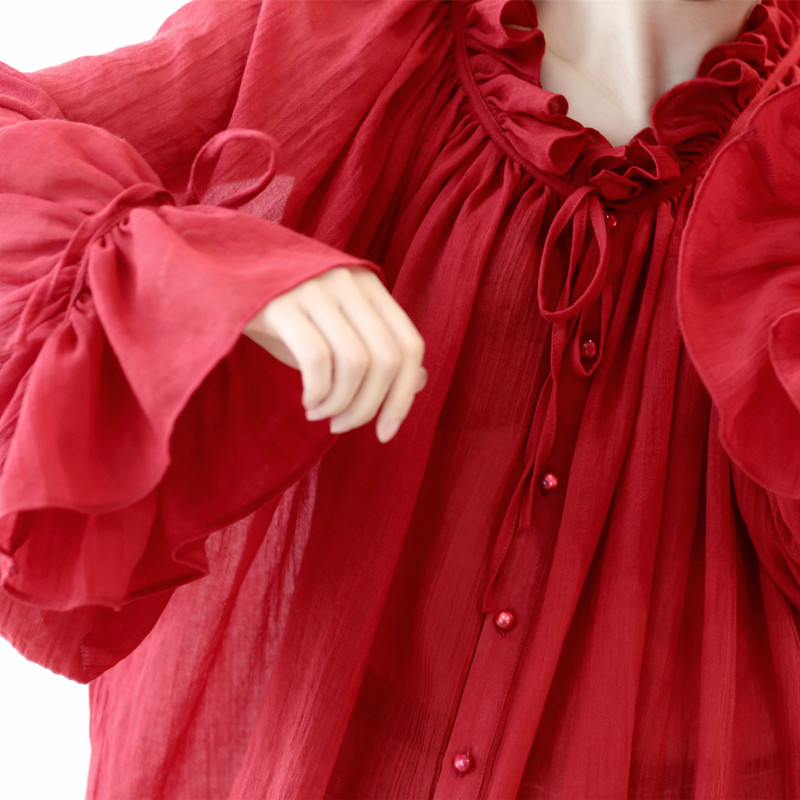 Design original AIGYPTOS de primăvară, noi femei, cămăși roșii supradimensionate, dulci, elegante, casual, lejer, bluze roșu închis