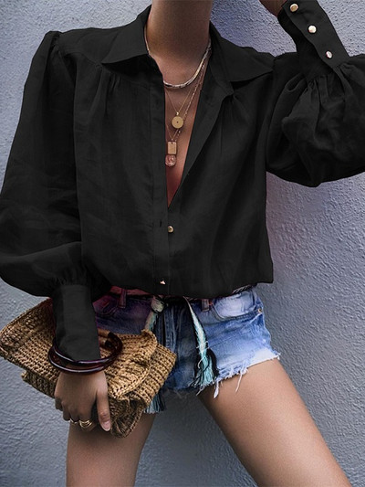Jednobojna ležerna košulja s lanternastim rukavima Jesenska ženska elegantna OL uredska bluza za slobodno vrijeme