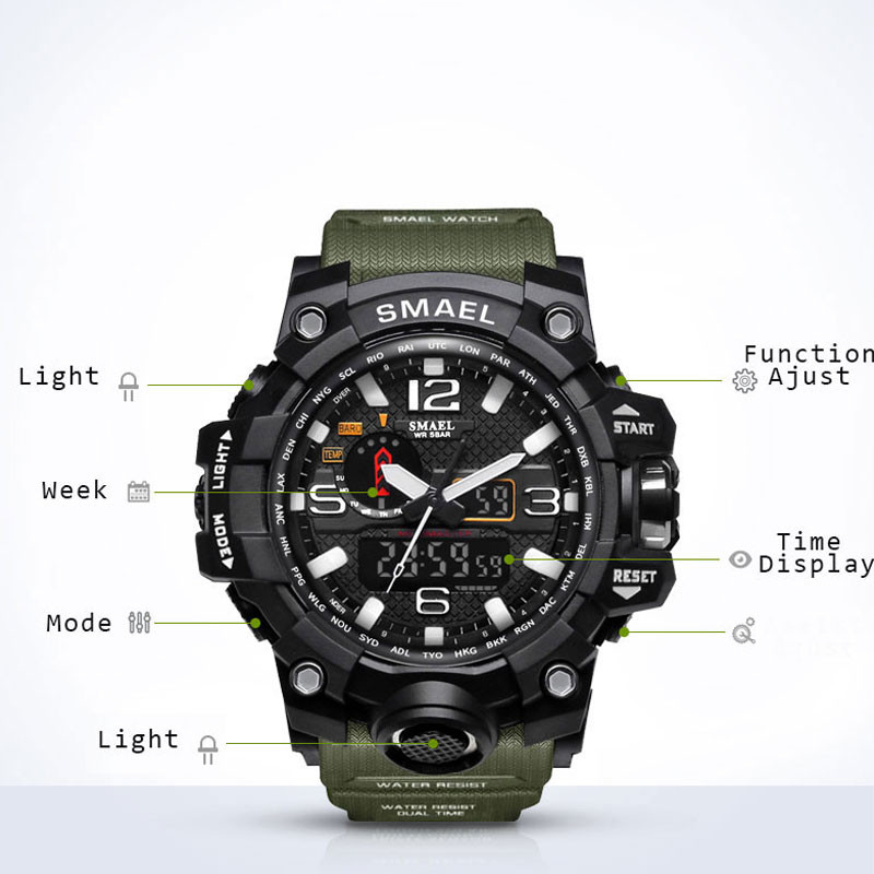 2018-as SMAEL férfi sportórák vízálló digitális karóra LED férfi karóra óra Man 1545 montre homme Big Military Outdoor