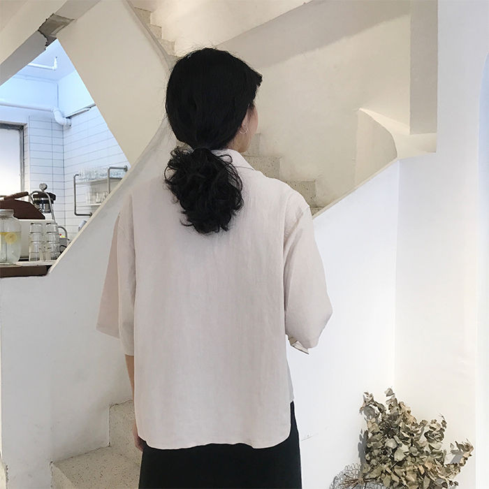 Bluză Cămăși Femei Guler răsturnat de vară Buzunar solid Îmbrăcăminte pe un singur piept Stil coreean La modă Timp liber All-match Ulzzang