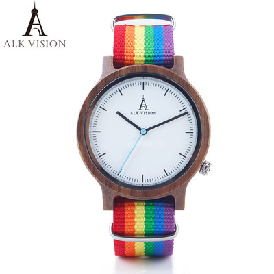 ALK Vision Pride Rainbow Top koka pulksteņi Dropshipping zīmola sieviešu vīriešu koka pulksteņu kanvas LGBT siksniņu modes ikdienas rokas pulkstenis