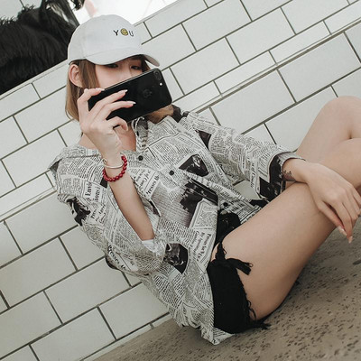 Moteriški marškiniai spausdinti Prašmatnios ilgomis rankovėmis Laisvalaikis Gatvės Apranga Moteriškos Palaidinės Hip-hop Harajuku High Street Visoms rungtynėms mada Ulzzang