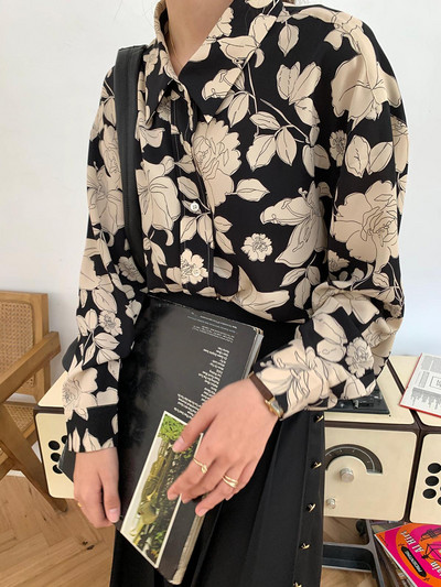 Cămașă cu imprimeu de trandafiri vintage Yedinas Bluză elegantă pentru femei Cămăși cu mânecă lungă pentru femei Bluze casual de primăvară Bluze florale pentru femei Harajuku