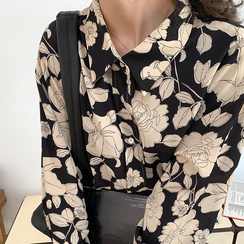 Cămașă cu imprimeu de trandafiri vintage Yedinas Bluză elegantă pentru femei Cămăși cu mânecă lungă pentru femei Bluze casual de primăvară Bluze florale pentru femei Harajuku