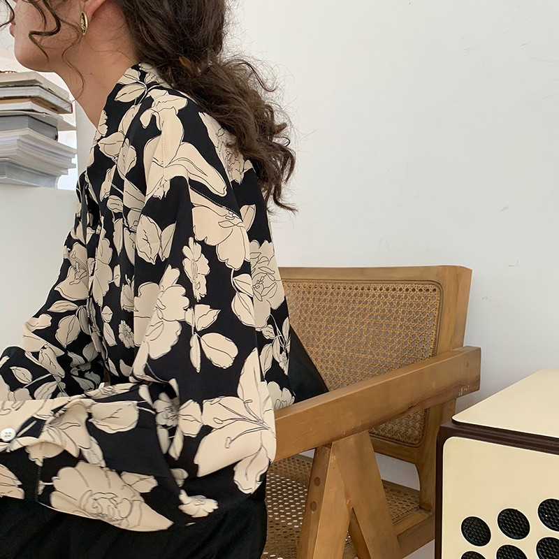 Cămașă cu imprimeu de trandafiri vintage Yedinas Bluză elegantă pentru femei Cămăși cu mânecă lungă pentru femei Bluze casual de primăvară Bluze florale pentru femei Harajuku