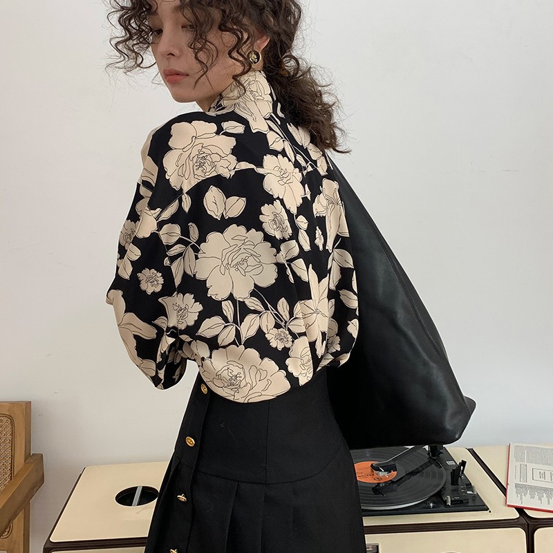 Cămașă cu imprimeu de trandafiri vintage Yedinas Bluză elegantă pentru femei Cămăși cu mânecă lungă pentru femei Bluze casual de primăvară Bluze florale pentru femei Harajuku