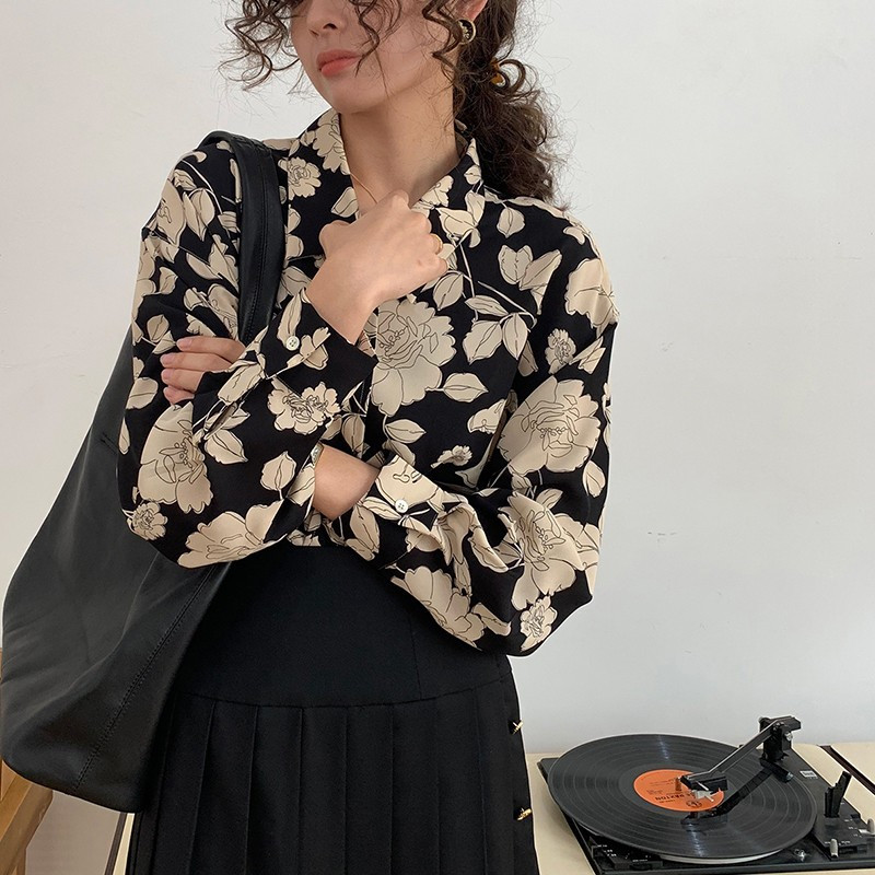 Cămașă cu imprimeu de trandafiri vintage Yedinas Bluză elegantă pentru femei Cămăși cu mânecă lungă pentru femei Bluze casual de primăvară Bluze florale pentru femei Harajuku