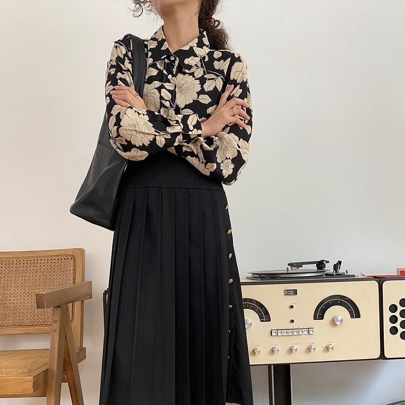 Cămașă cu imprimeu de trandafiri vintage Yedinas Bluză elegantă pentru femei Cămăși cu mânecă lungă pentru femei Bluze casual de primăvară Bluze florale pentru femei Harajuku