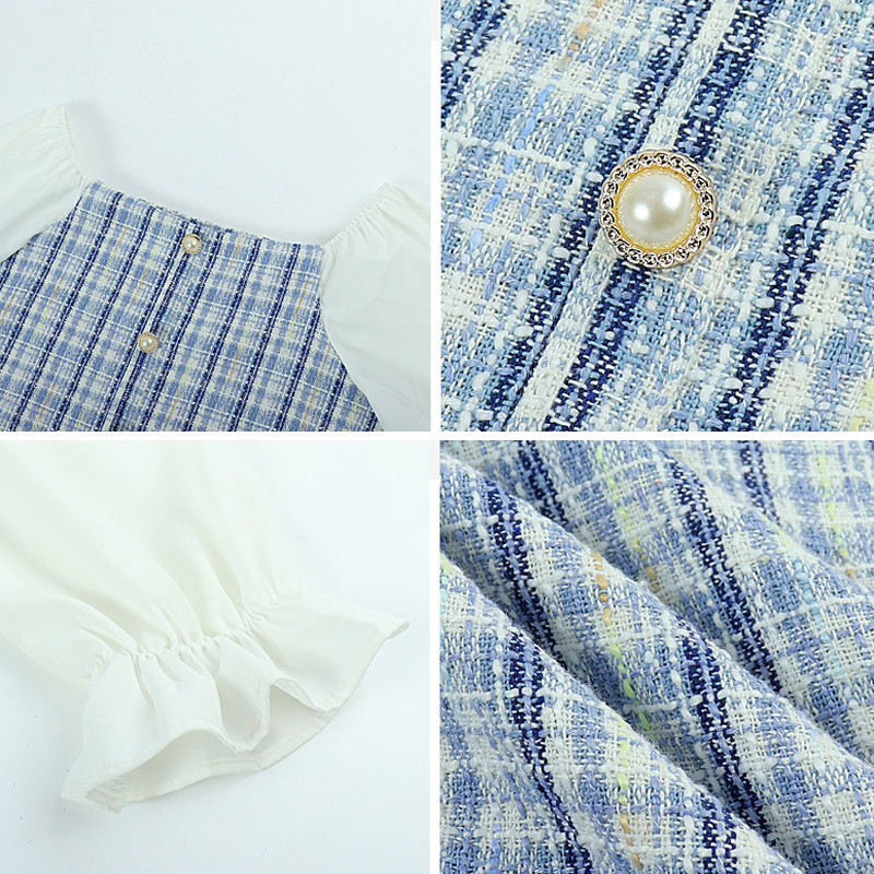 Bluze Ženske košulje dugih puf rukava Retro novi korejski stil Karirani High Street ženstveni patchwork dizajn Topovi Moda Ins