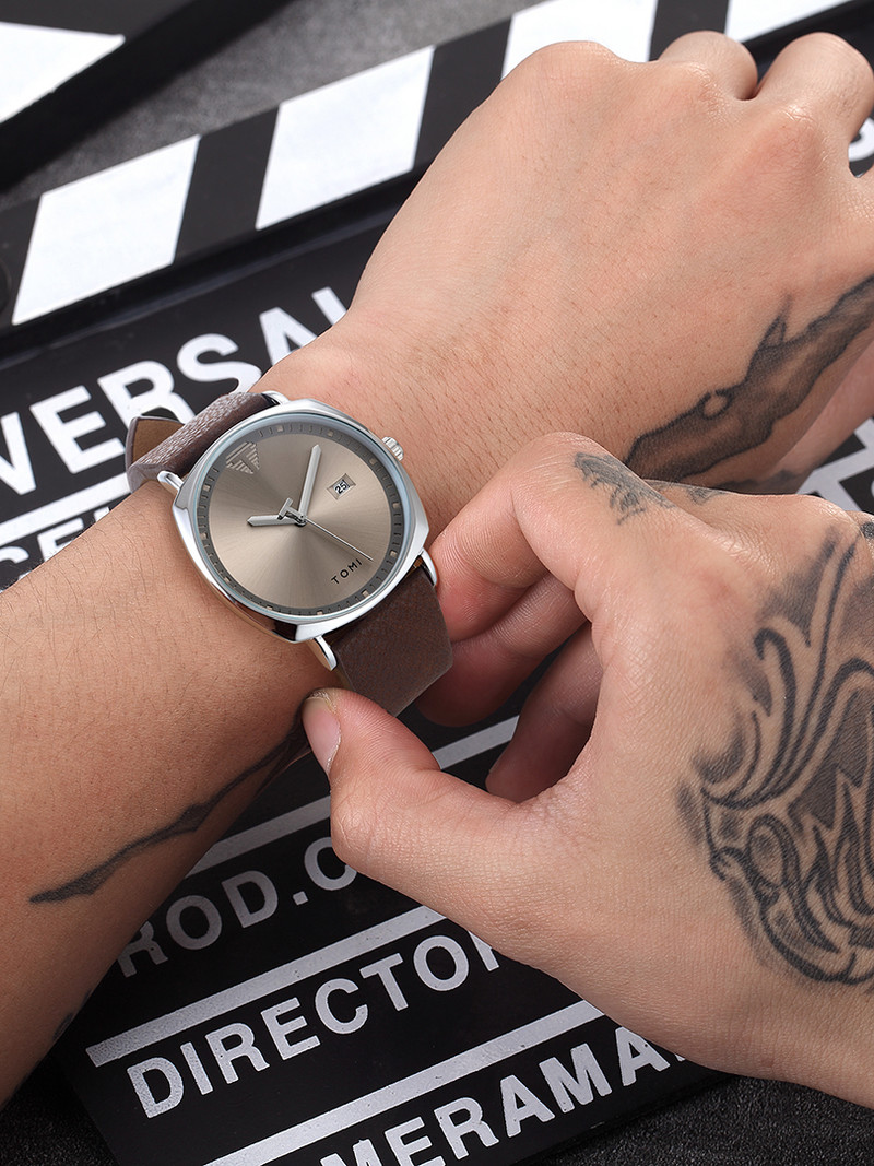 Kalender meeste käekell Lihtne ruudukujuline sihverplaat meeste kvartskäekellad vabaaja nahast käekell meeste minimalistlik must pruun kell