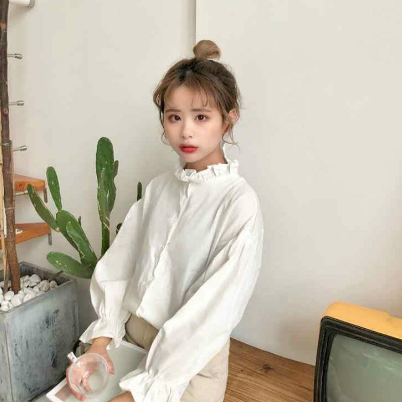Balta palaidinė Moteriški marškiniai Harajuku Drabužiai Moteriški viršutiniai drabužiai ir palaidinės Visi atitinka platėjančias rankoves Korėjietiškas stilius Nauja mada Ulzzang Chic