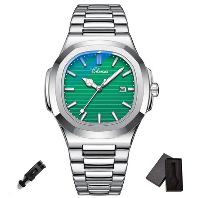 Modni muški satovi Srebrni nehrđajući čelik Minimalizam Ležerni poslovni satovi Muški luksuzni kvarcni ručni sat za muški kalendar