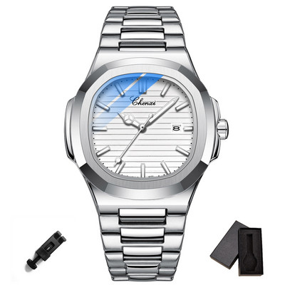Modni muški satovi Srebrni nehrđajući čelik Minimalizam Ležerni poslovni satovi Muški luksuzni kvarcni ručni sat za muški kalendar
